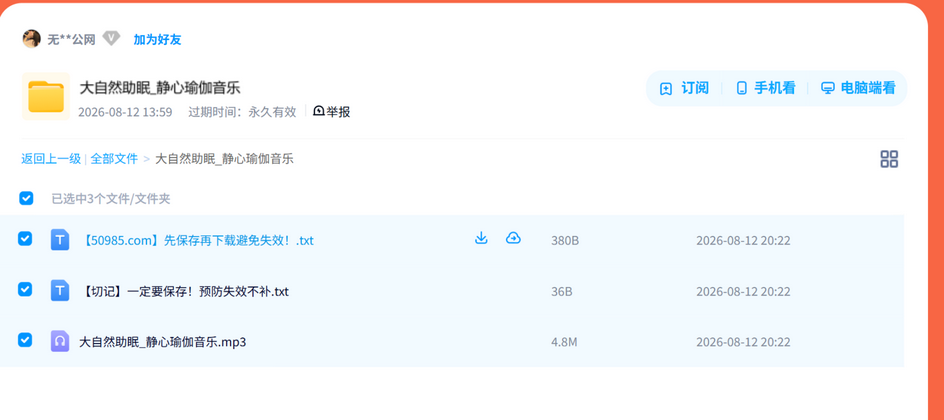 大自然助眠_静心瑜伽音乐 网盘目录截图