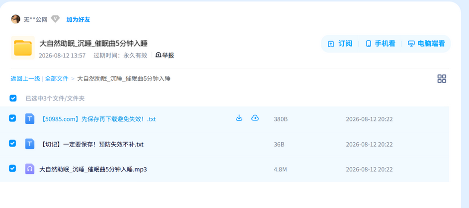 大自然助眠_沉睡_催眠曲5分钟入睡 网盘目录截图