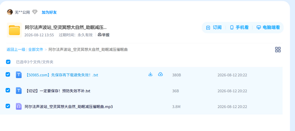 阿尔法声波站_空灵冥想大自然_助眠减压催眠曲 网盘目录截图